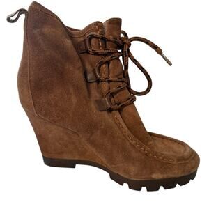 Nine West Chocolate Brown Suede Wedge High Heel Booties 8 Medium Boho Casual